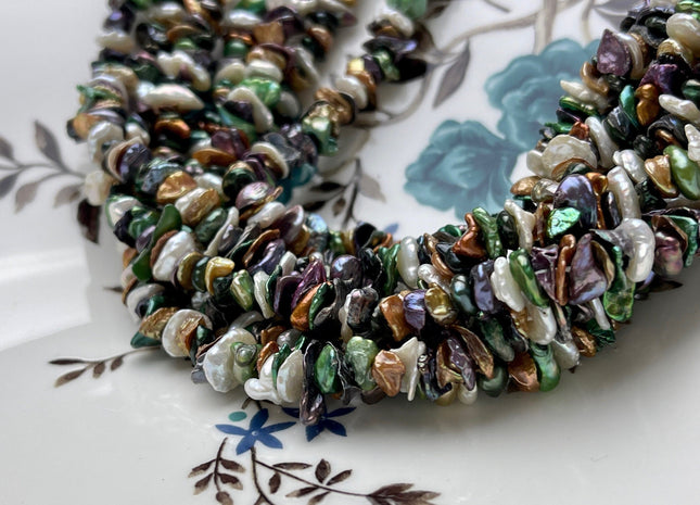 6-7 mm Brown Champagne Green Natural White Color Keshi Freshwater Pearl Beads Center Drilled Cornflake Shape Keshi Chip Petal Pearls #P1856