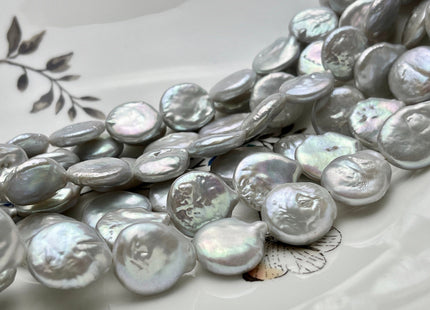 13 mm AA Natural Silver White Coin Freshwater Pearl Beads Genuine Cultured High Luster Quality Freshwater Coin Pearls 25 Beads #P1859