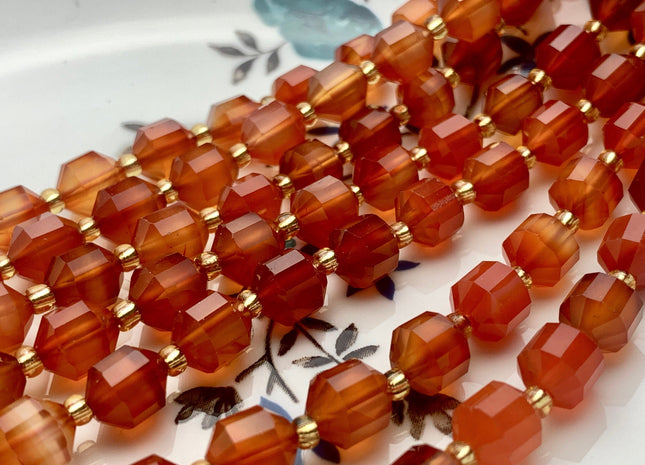 5x6mm 7x8mm AAA Faceted Energy Prism Cut Carnelian Gemstone Beads Genuine Double Terminated Points Orange Red Carnelian 15.5 Inches #3653