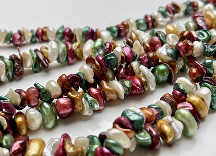 8-12 mm Green Champagne Brown Natural White Keshi Freshwater Pearl Beads Genuine High Luster Center Drilled Rondelle Disc Beads #P1884