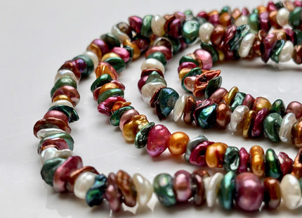 6-7 mm Green Pink Champagne Brown Natural White Keshi Freshwater Pearl Beads Genuine High Luster Center Drilled Rondelle Disc Beads #P1879