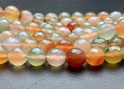14 mm Faceted Round Fire Agate Gemstone Beads Heat Treated Mixed Peach Orange Green Color Natural Fire Agate 15.5 Inches Strand #2698
