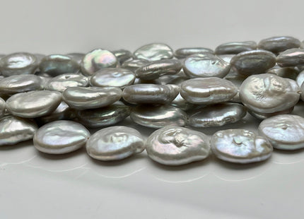 13 mm AA Natural Silver White Coin Freshwater Pearl Beads Genuine Cultured High Luster Quality Freshwater Coin Pearls 25 Beads #P1859