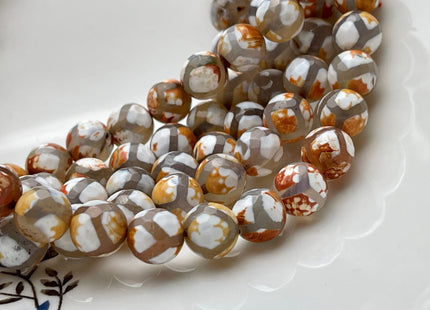 10 mm AAA DZI Tibetan Agate Faceted Round Multi Orange Brown White Color Football Agate Gemstone Loose Beads #4034