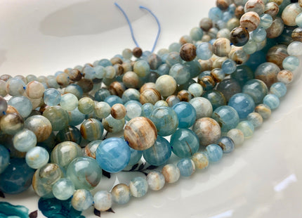 6mm 8mm 10mm 12mm Smooth Round Natural Argentina Lemurian Aquatine Calcite Gemstone Beads Genuine Blue Orange Brown Beads 15.5 Inches #3781