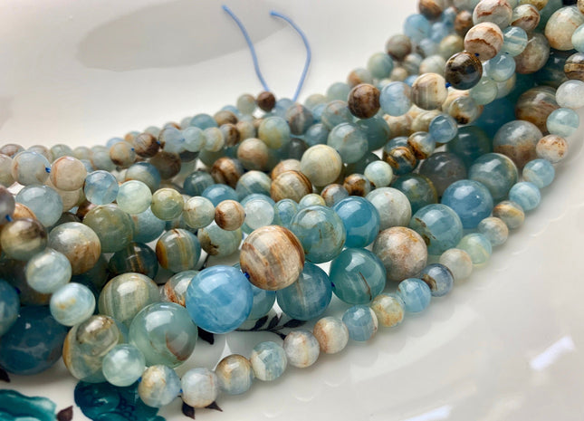 6mm 8mm 10mm 12mm Smooth Round Natural Argentina Lemurian Aquatine Calcite Gemstone Beads Genuine Blue Orange Brown Beads 15.5 Inches #3781