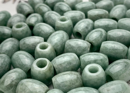 Two Pieces 10x12 mm Natural Color Large Hole Smooth Barrel Shape Burmese Jade Beads 3.0 mm Hole Natural Green Color Burmese Jade #3816
