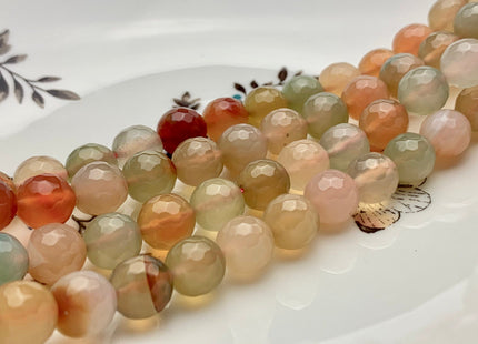 14 mm Faceted Round Fire Agate Gemstone Beads Heat Treated Mixed Peach Orange Green Color Natural Fire Agate 15.5 Inches Strand #2698