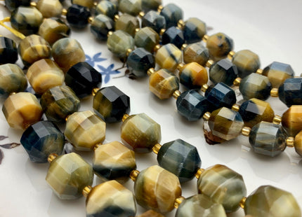 9x10mm 11x12mm AAA Half Strand Faceted Energy Prism Cut Tiger Eye Gemstone Genuine Double Terminated Points Blue Blonde Tiger Eye #3664