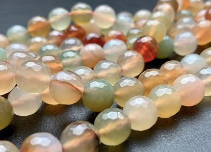 14 mm Faceted Round Fire Agate Gemstone Beads Heat Treated Mixed Peach Orange Green Color Natural Fire Agate 15.5 Inches Strand #2698