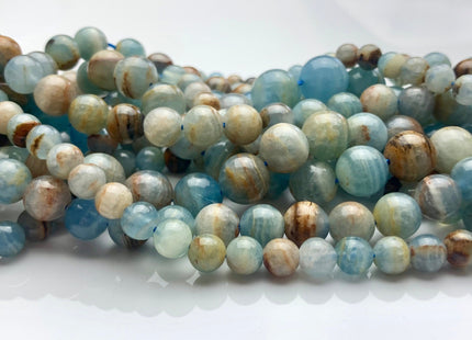 6mm 8mm 10mm 12mm Smooth Round Natural Argentina Lemurian Aquatine Calcite Gemstone Beads Genuine Blue Orange Brown Beads 15.5 Inches #3781
