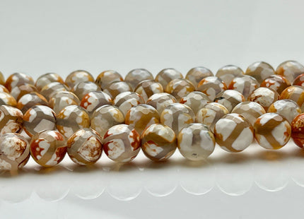 10 mm AAA DZI Tibetan Agate Faceted Round Multi Orange Brown White Color Football Agate Gemstone Loose Beads #4034
