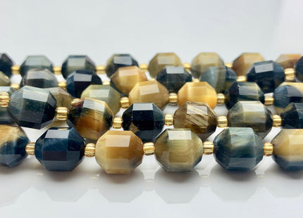 9x10mm 11x12mm AAA Half Strand Faceted Energy Prism Cut Tiger Eye Gemstone Genuine Double Terminated Points Blue Blonde Tiger Eye #3664