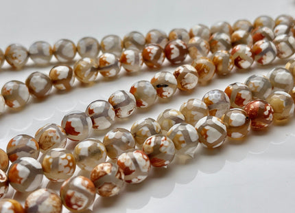 10 mm AAA DZI Tibetan Agate Faceted Round Multi Orange Brown White Color Football Agate Gemstone Loose Beads #4034