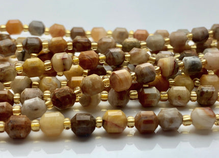 5x6mm Faceted Energy Prism Cut Brown Crazy Jasper Gemstone Genuine Double Terminated Points Multi Brown Color 15.5 Inches 49 Pieces #3578