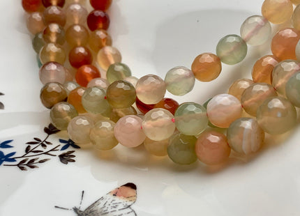 14 mm Faceted Round Fire Agate Gemstone Beads Heat Treated Mixed Peach Orange Green Color Natural Fire Agate 15.5 Inches Strand #2698
