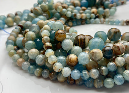 6mm 8mm 10mm 12mm Smooth Round Natural Argentina Lemurian Aquatine Calcite Gemstone Beads Genuine Blue Orange Brown Beads 15.5 Inches #3781