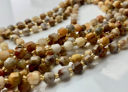 5x6mm Faceted Energy Prism Cut Brown Crazy Jasper Gemstone Genuine Double Terminated Points Multi Brown Color 15.5 Inches 49 Pieces #3578