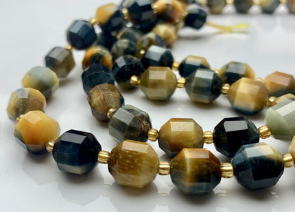 9x10mm 11x12mm AAA Half Strand Faceted Energy Prism Cut Tiger Eye Gemstone Genuine Double Terminated Points Blue Blonde Tiger Eye #3664