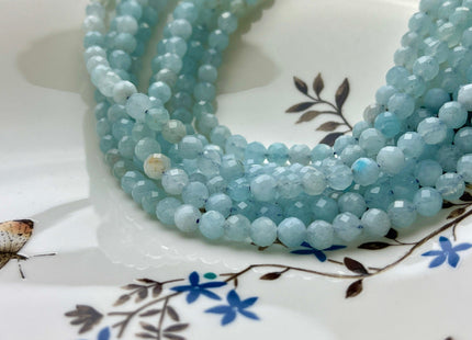 6 mm Natural Color Faceted Round Aquamarine Gemstone Beads Genuine Gemmy Aquamarine Blue Color Aquamarine Gemstone Beads 15 Inches #4102