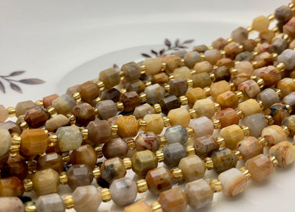 5x6mm Faceted Energy Prism Cut Brown Crazy Jasper Gemstone Genuine Double Terminated Points Multi Brown Color 15.5 Inches 49 Pieces #3578