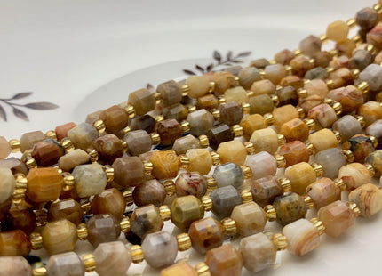 5x6mm Faceted Energy Prism Cut Brown Crazy Jasper Gemstone Genuine Double Terminated Points Multi Brown Color 15.5 Inches 49 Pieces #3578