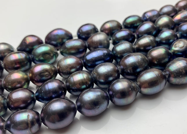 11x12-12x15 mm Large Hole Peacock Rice/Oval Genuine Freshwater Pearl Beads 2.2 mm Hole Cultured Peacock Large Size Freshwater Pearls #1499