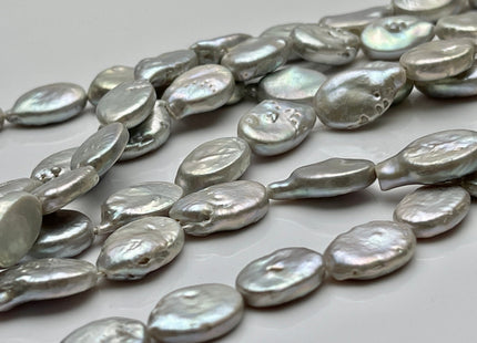 11-12x15-16 mm Silver Gray Freshwater Oval Coin Pearl Beads Genuine Coin Pearls High Luster Gray Oval Coin Pearl Beads #1791