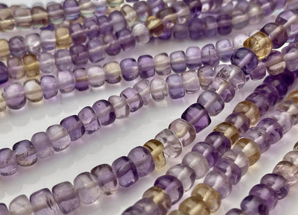 5-7mm Natural Ametrine Large Hole Gemstone Beads Smooth Rondelle Genuine Yellow Purple Ametrine Beads Hole Size 1.0mm 8 Inches Strand #4235