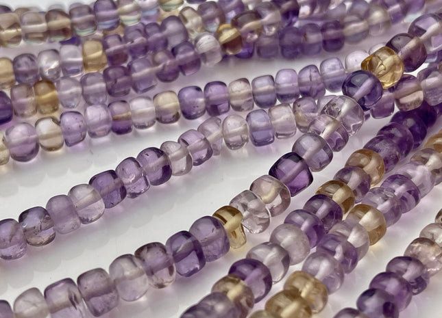 5-7mm Natural Ametrine Large Hole Gemstone Beads Smooth Rondelle Genuine Yellow Purple Ametrine Beads Hole Size 1.0mm 8 Inches Strand #4235