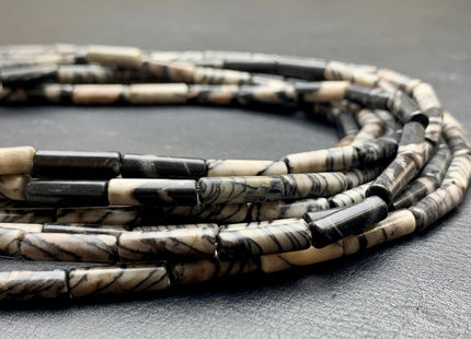4x13-14 mm Tube Shape Natural Black Spider Web Jasper Gemstone Beads Genuine Black Jasper Gemstones Loose Beads 15.5 Inches Strand #2995