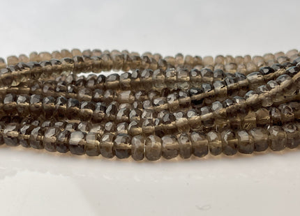 6-8mm Natural Smoky Quartz Large Hole Gemstone Beads Faceted Rondelle Genuine Smoky Quartz Beads Hole Size 1.0mm 8 Inches Strand #4232