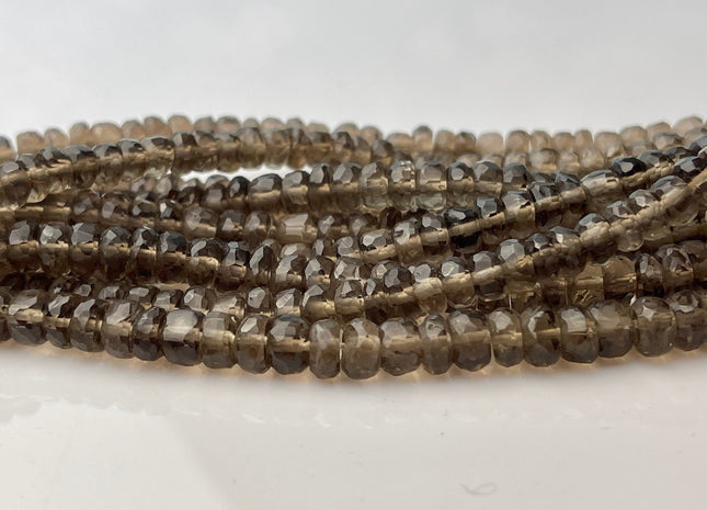 6-8mm Natural Smoky Quartz Large Hole Gemstone Beads Faceted Rondelle Genuine Smoky Quartz Beads Hole Size 1.0mm 8 Inches Strand #4232