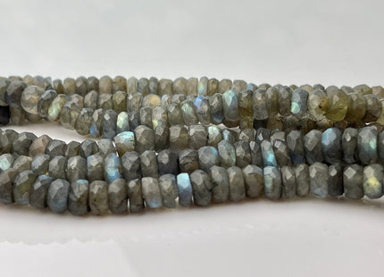 7-8mm Natural Labradorite Large Hole Gemstone Beads Faceted Rondelle Genuine Blue Flashy Labradorite Hole Size 1.0mm 13 Inches Strand #4233