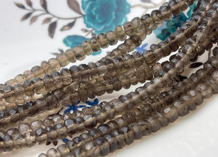 6-8mm Natural Smoky Quartz Large Hole Gemstone Beads Faceted Rondelle Genuine Smoky Quartz Beads Hole Size 1.0mm 8 Inches Strand #4232