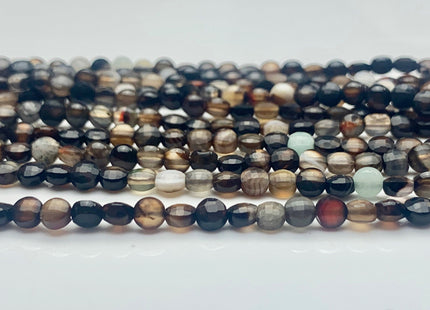 4mm Micro Faceted Diamond Cut Black Color Agate Flat Coin Disc Shape Genuine Agate Gemstone Beads 15.5 Inches Strand #3063