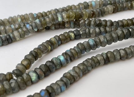 7-8mm Natural Labradorite Large Hole Gemstone Beads Faceted Rondelle Genuine Blue Flashy Labradorite Hole Size 1.0mm 13 Inches Strand #4233