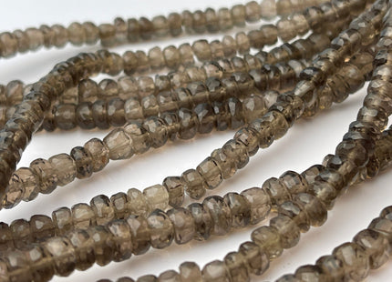 6-8mm Natural Smoky Quartz Large Hole Gemstone Beads Faceted Rondelle Genuine Smoky Quartz Beads Hole Size 1.0mm 8 Inches Strand #4232