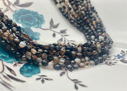 4mm Micro Faceted Diamond Cut Black Color Agate Flat Coin Disc Shape Genuine Agate Gemstone Beads 15.5 Inches Strand #3063