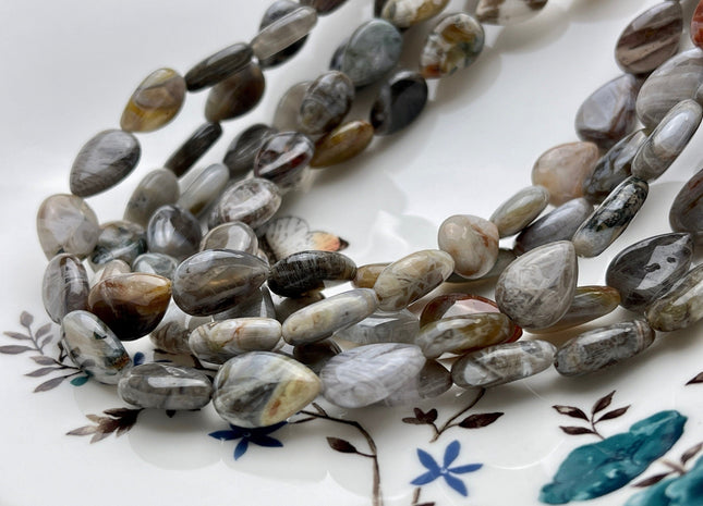 10-11x15 mm Natural Brown Gray Jasper Gemstone Flap Heart Shape Beads Genuine Brown Gray Color Jasper Heart Gemstone Beads #3881