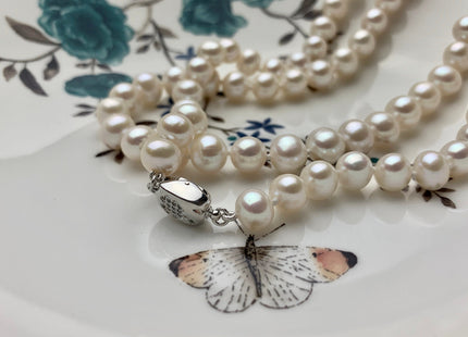 35 Inches Hand Knotted 8-10mm AAA Freshwater Pearl Necklace Natural White High Luster High Quality Pearl Necklace W/ Silver Clasp #P1113