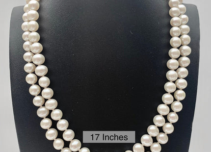 35 Inches Hand Knotted 8-9mm AAA Freshwater Pearl Necklace Natural White High Luster High Quality Pearl Necklace W/ Silver Clasp #P1113