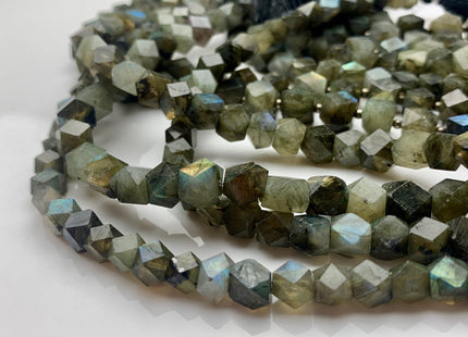 5-6mm 8mm Natural Color Faceted Tumble Prism Cut Labradorite Gemstone Beads Genuine Natural Gray Labradorite Beads 8 inches Strand #3732