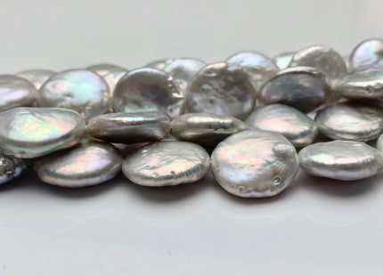 13-16 mm Silver Gray Coin Freshwater Pearl Beads Genuine Flat Coin Freshwater Pearl Beads Gray Coin Pearl #95