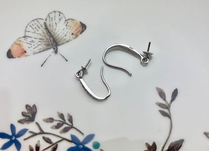 One Pair 925 Sterling Silver Earring Setting With CZ Genuine 925 Sterling Silver Earring Hook Findings For Half Drilled Pearls #10348-B