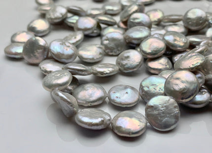 13-16 mm Silver Gray Coin Freshwater Pearl Beads Genuine Flat Coin Freshwater Pearl Beads Gray Coin Pearl #95