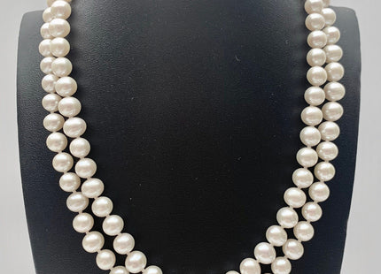 35 Inches Hand Knotted 8-10mm AAA Freshwater Pearl Necklace Natural White High Luster High Quality Pearl Necklace W/ Silver Clasp #P1113