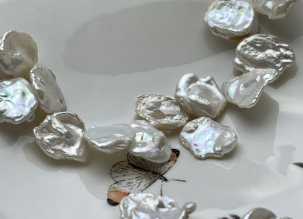 2 Pieces 18-22 x 25x28 mm Limited Edition Rare Irregular Keishi Natural White Freshwater Pearl Beads, Genuine Natural Cultured Pearls #456