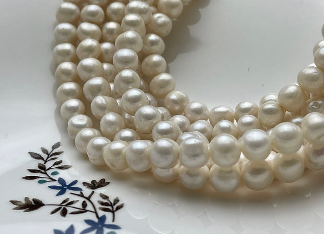 8.5-9 mm Natural White Potato Freshwater Pearls Genuine Natural Freshwater Pearl Beads White Freshwater Pearls 46 Beads #P2055