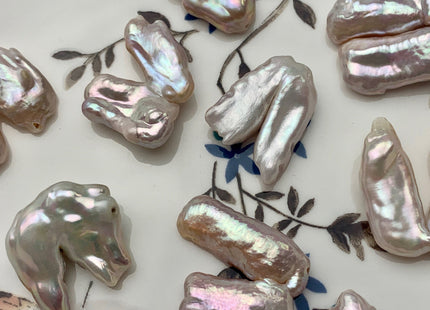 17-22 mm Limited Rare Irregular Natural White Double Biwa Freshwater Pearl Beads Genuine Natural Cultured Pearls - 3 PCS/PK #P1575